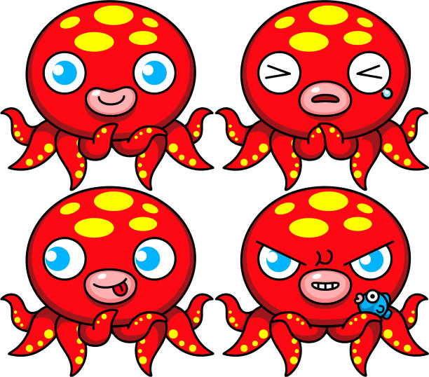 鱿鱼和章鱼可爱的卡通图片下载