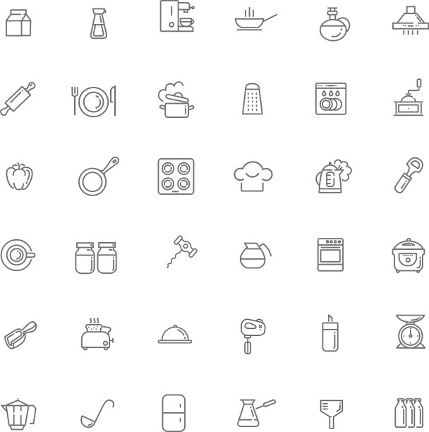 大纲图标收集-烹饪，厨房工具和用具图片下载