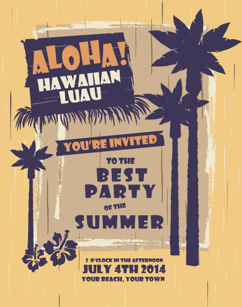 复古夏季夏威夷夏威夷宴会设计模板图片下载