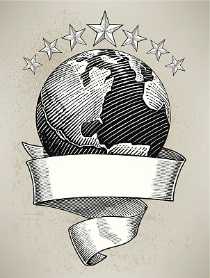 有旗帜和星星的地球仪图片下载