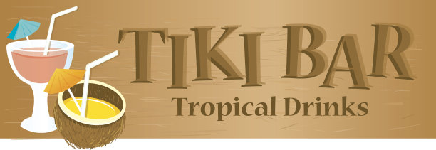 白色背景上的复古夏日提基酒吧标志图片下载