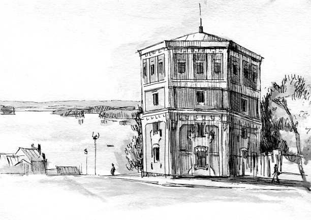 带塔的城市素描图片下载