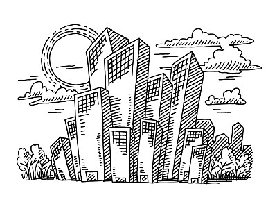 阳光摩天大楼商业城市绘图图片下载