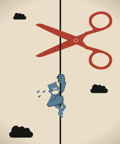 剪刀剪断绳子(绳子)，商人一边爬一边尖叫图片下载