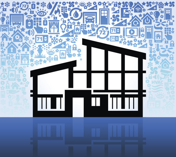 当代住宅在家庭自动化和安全矢量背景下图片下载