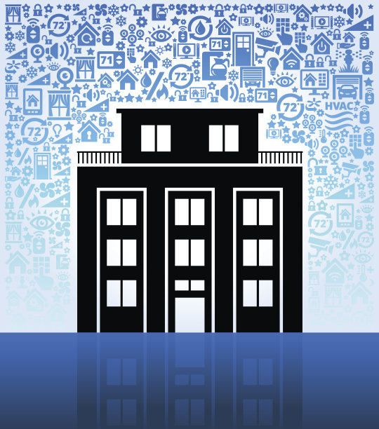 基于家庭自动化和安全矢量的公寓建筑背景图片下载