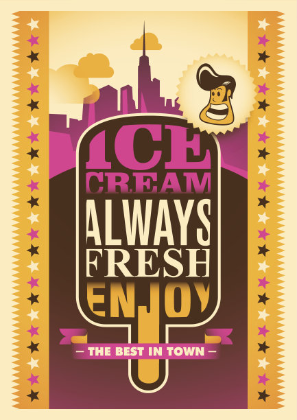 复古冰淇淋海报设计。图片下载