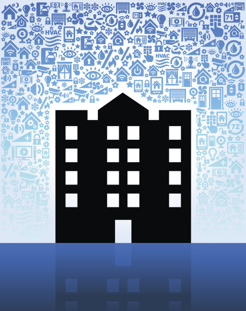 公寓综合体的家庭自动化和安全矢量背景图片下载