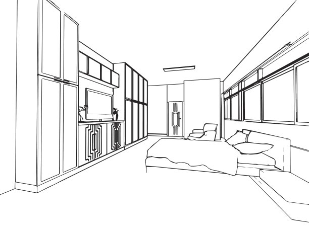 房子的轮廓草图和室内透视图图片下载