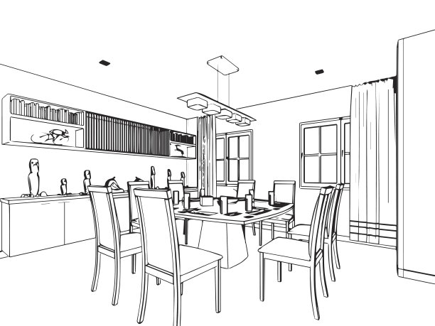 房子的轮廓草图和室内透视图图片下载