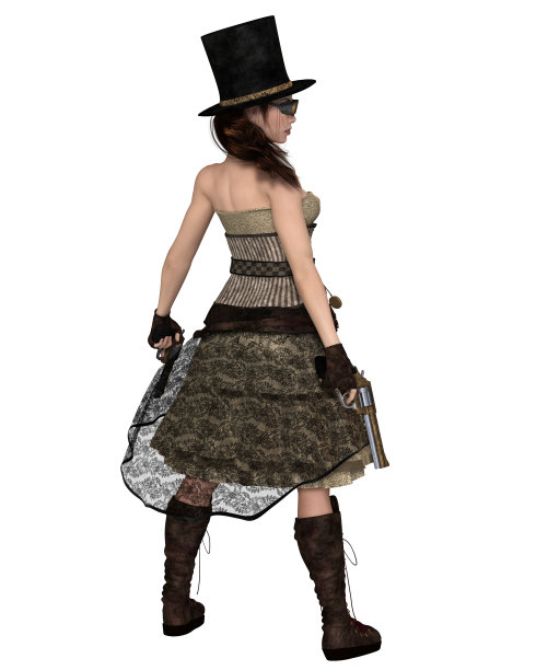 蒸汽朋克女人与烟囱帽和左轮手枪-幻想插图图片下载