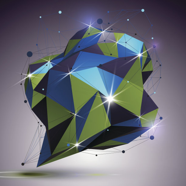 创造性的不对称抛光对象与线网格。3 d图片下载