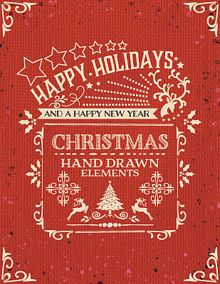 红色粗麻布上的复古圣诞装饰模板图片下载