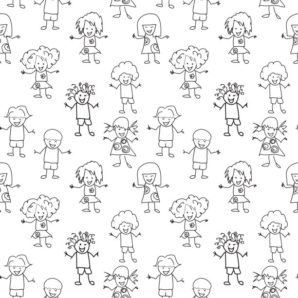 儿童无缝黑白图案图片下载