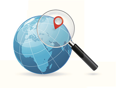 地球图标与放大镜和指针图片下载