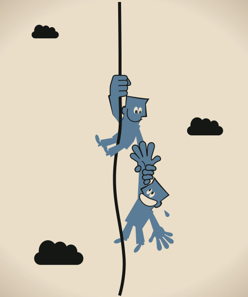 团队合作，微笑的商人帮助另一个人爬上绳索图片下载