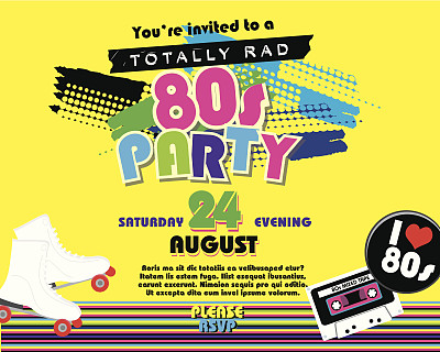 横向八十年代派对主题邀请设计模板图片下载