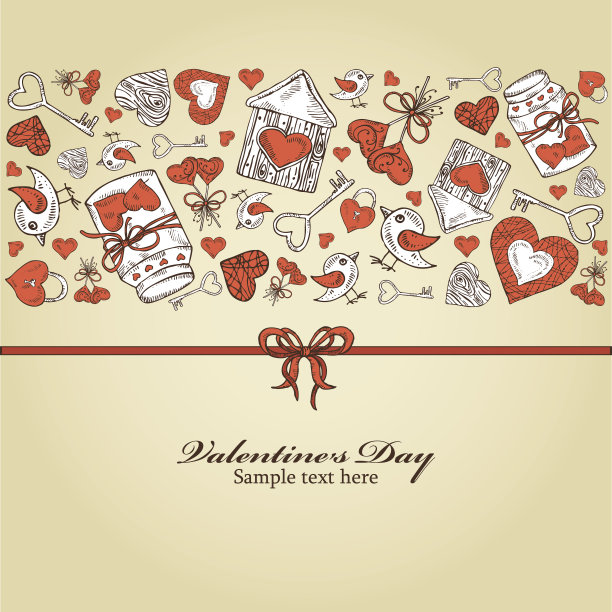 情人节贺卡或婚礼贺卡，手绘图片下载