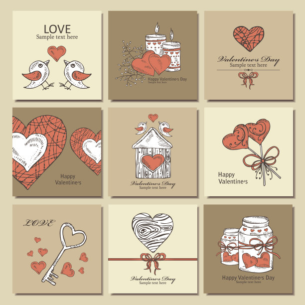 情人节或婚礼贺卡，手绘图片下载