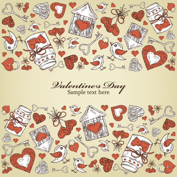 情人节或婚礼贺卡，手绘图片下载