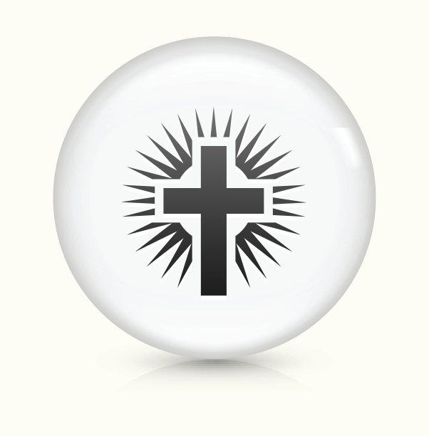 基督教十字图标上的白色圆形矢量按钮图片下载