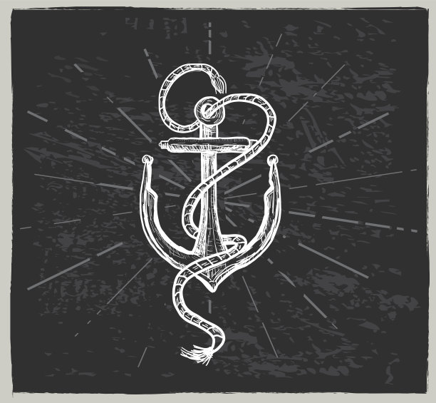 航海主题锚设计与绳子和旗帜图片下载