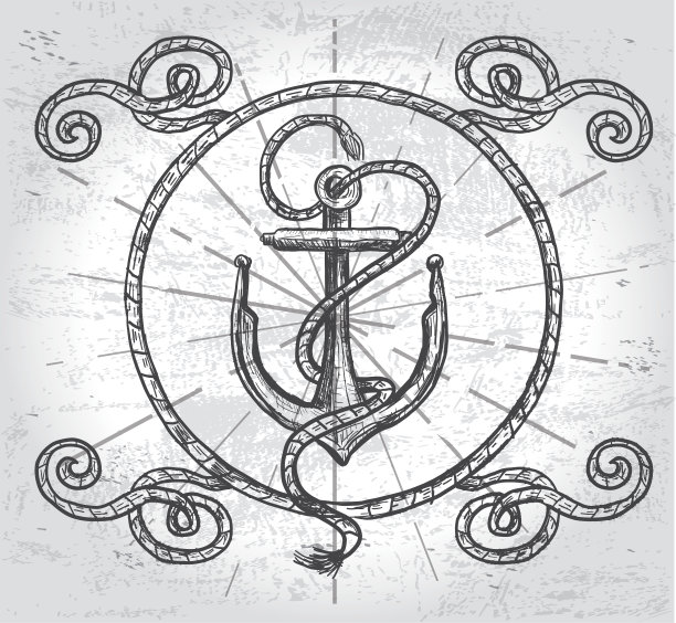 航海主题锚设计与绳子和旗帜图片下载