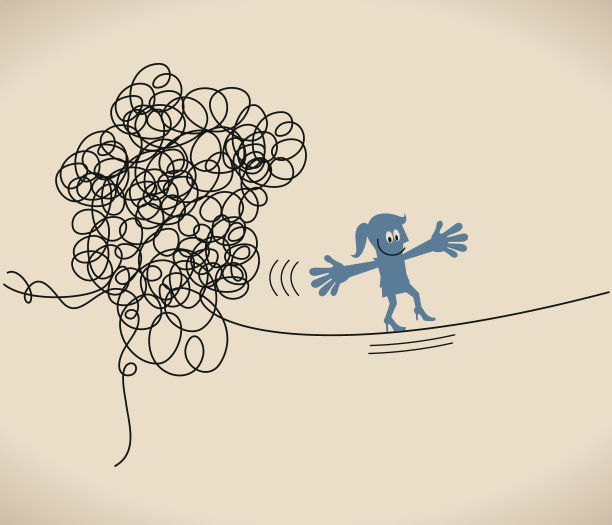 女商人走在细绳上，逃离纠结凌乱的线图片下载