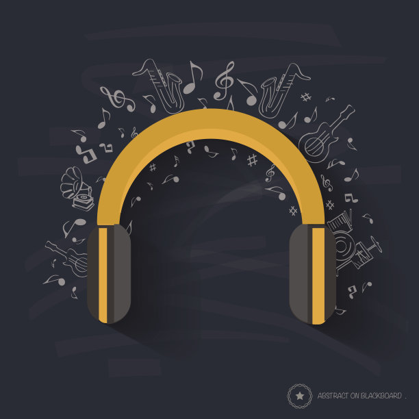 耳机概念设计上的黑板背景，干净的矢量图片下载