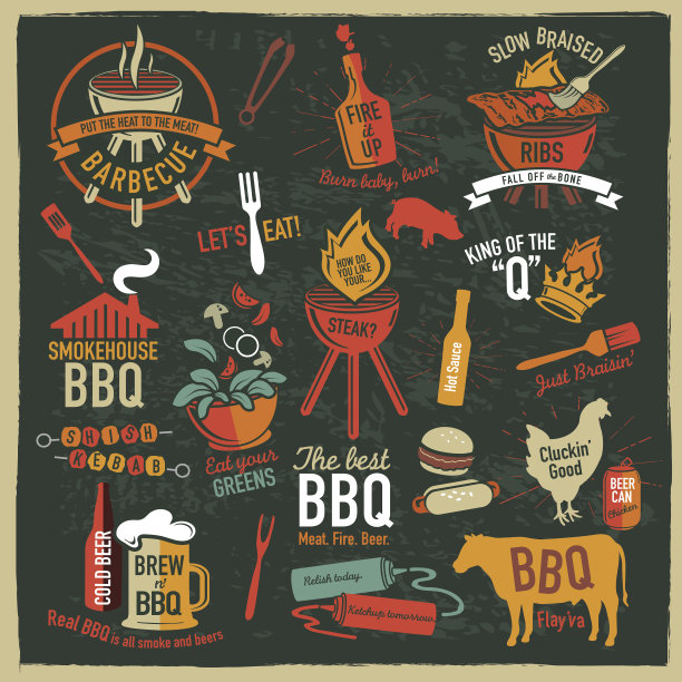 一套烧烤主题图标标签短语或语录图片下载