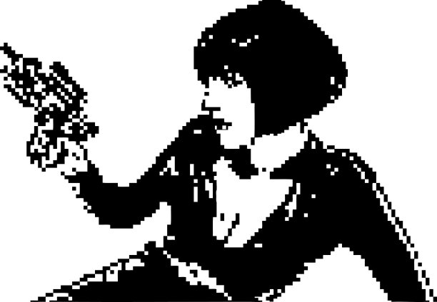 复古空间女人瞄准射线枪的数字位图肖像图片下载