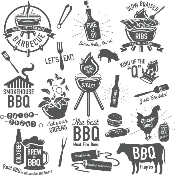 一套烧烤主题图标标签短语或语录图片下载