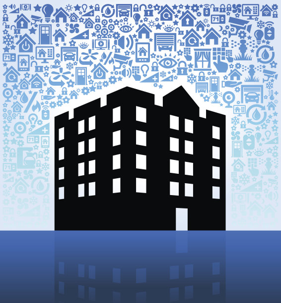 公寓综合体的家庭自动化和安全矢量背景图片下载