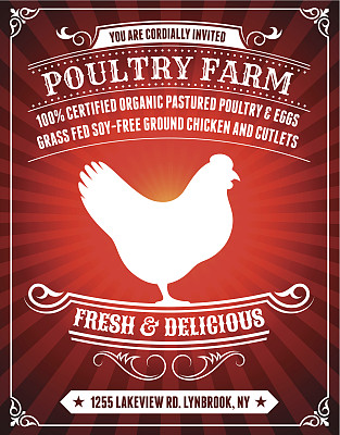 红色背景的有机家禽农场海报图片下载