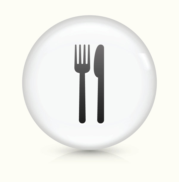 叉和刀图标上的白色圆形矢量按钮图片下载