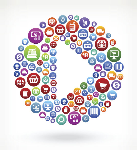 播放按钮购物和商业多彩的按钮模式图片下载