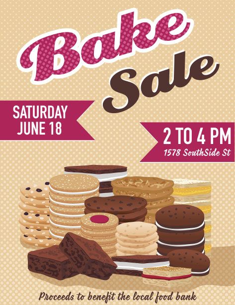 糕饼出售海报模板与饼干布朗尼和酒吧图片下载