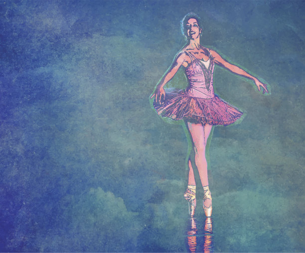 芭蕾舞者跳舞与纹理的云彩背景图片下载