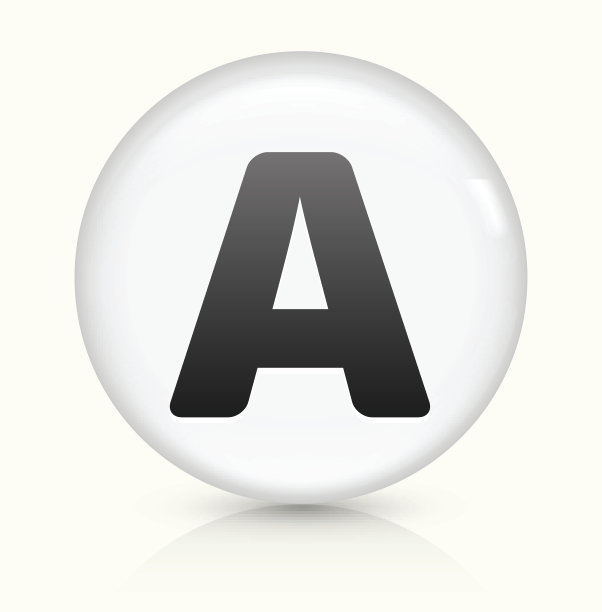 字母A图标上的白色圆形矢量按钮图片下载