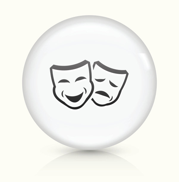 戏剧面具图标上的白色圆形矢量按钮图片下载