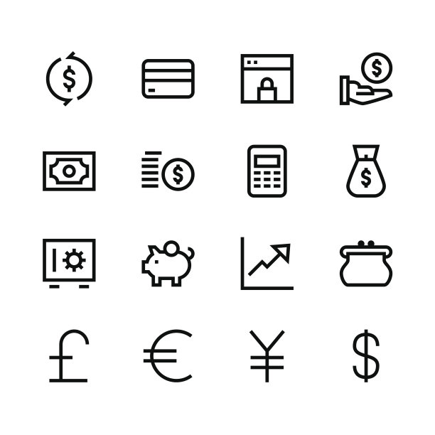 货币图标-线条-黑色系列图片下载