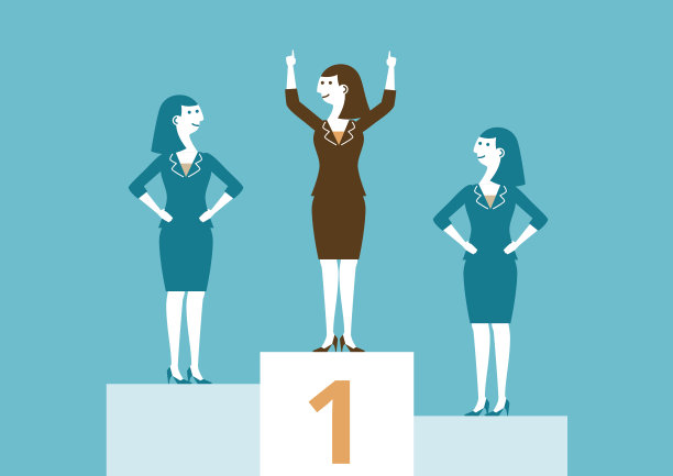 商业女性赢家在|平台上举手图片下载