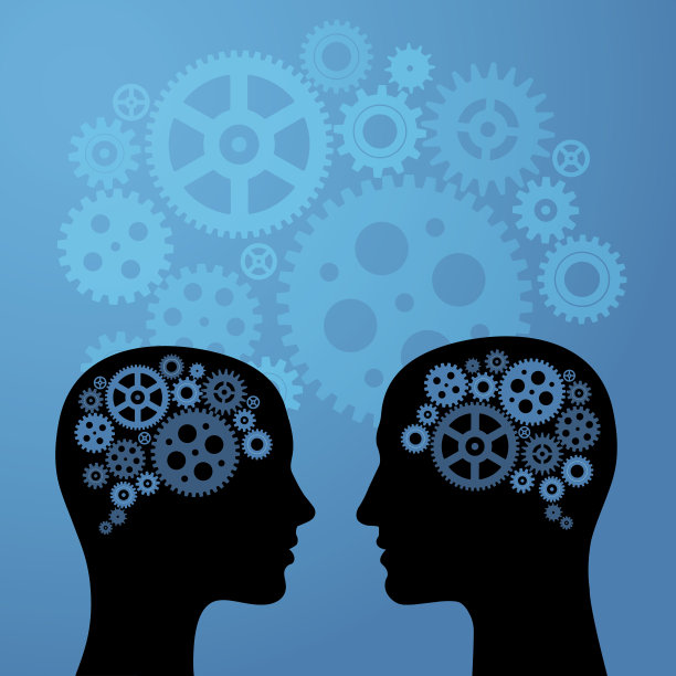 女人男人头部的齿轮人脑素材图片