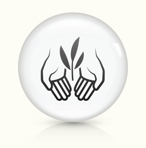 茶树图标上的白色圆形矢量按钮图片下载