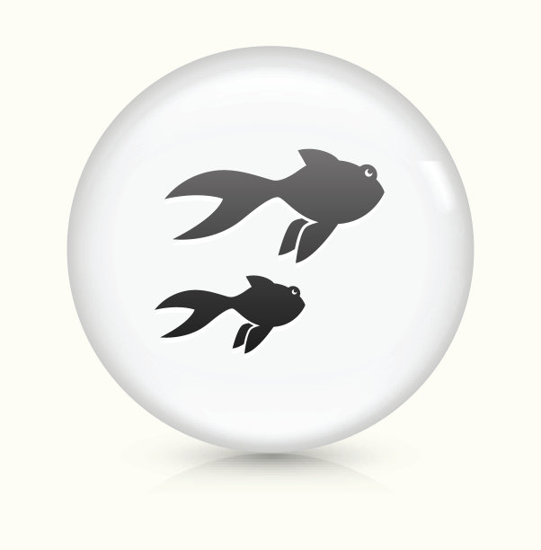 金鱼图标上的白色圆形矢量按钮图片下载