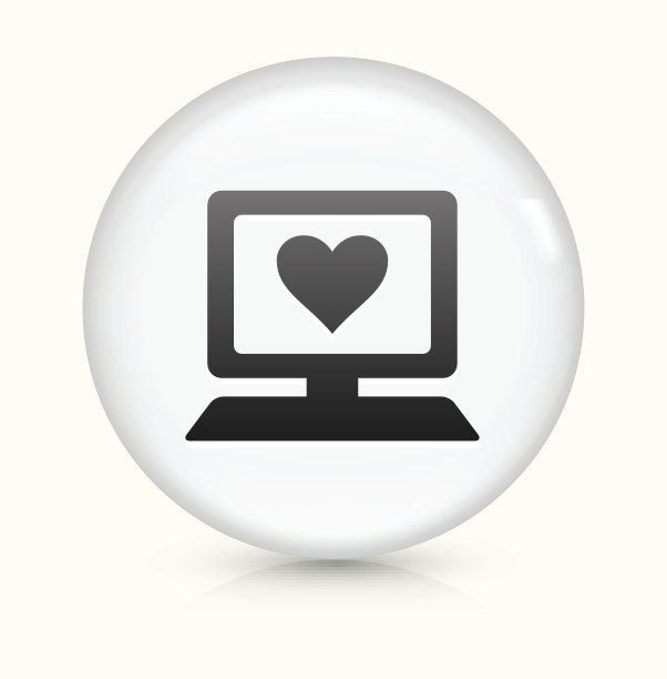 计算机和心脏符号图标上白色圆形矢量按钮图片下载