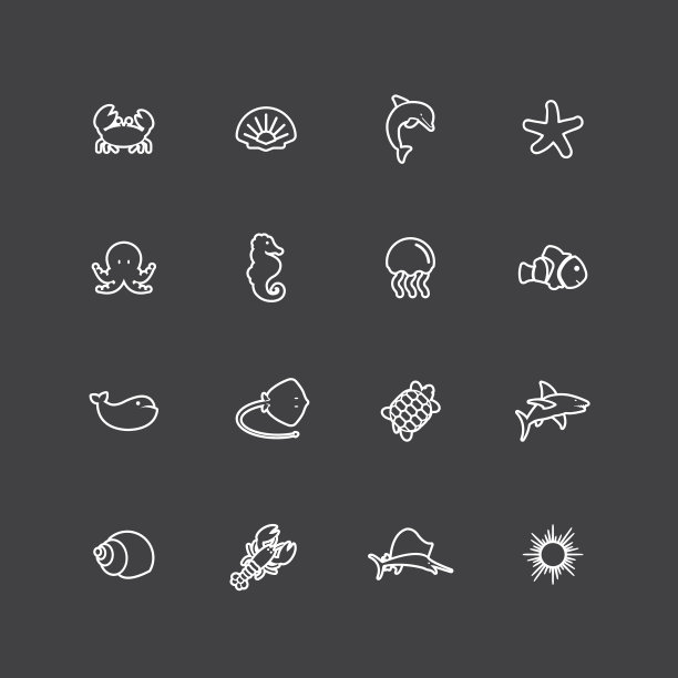 海洋生物图标-白线系列图片下载