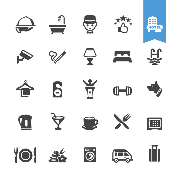 酒店服务和设施矢量图标图片下载