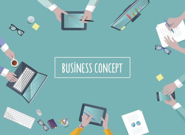 团队合作的经营理念，在桌子上的扁平风格图片下载