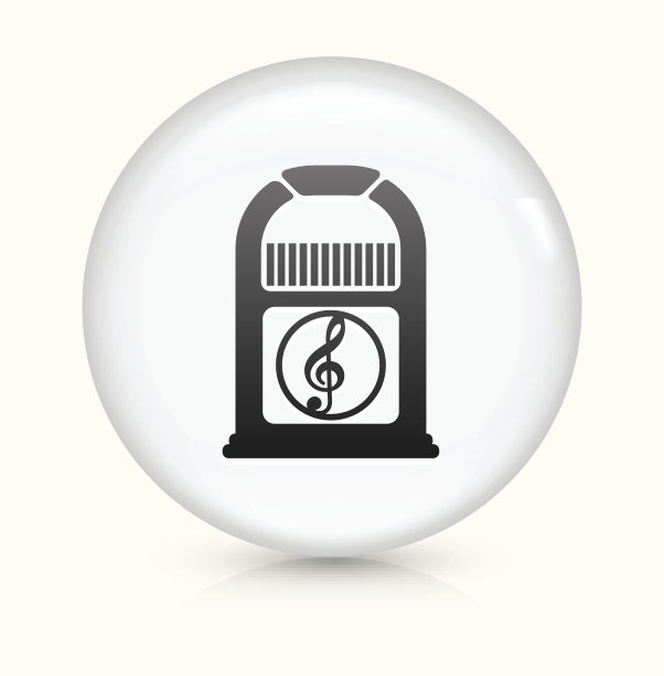 点唱机图标上的白色圆形矢量按钮图片下载